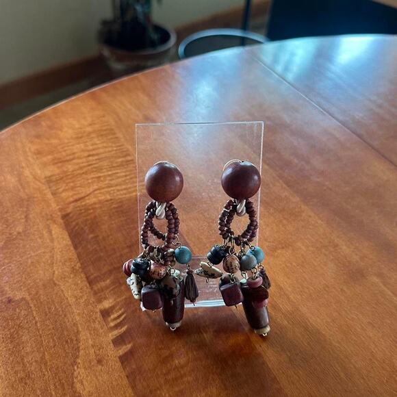 Vintage Women’s Beaded Earrings Earth Tone Boho Post Back - Picture 2 of 2